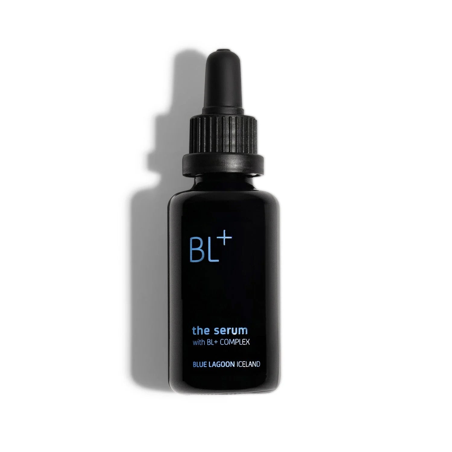 BL+ The Serum by Blue Lagoon Iceland in a black dropper bottle.