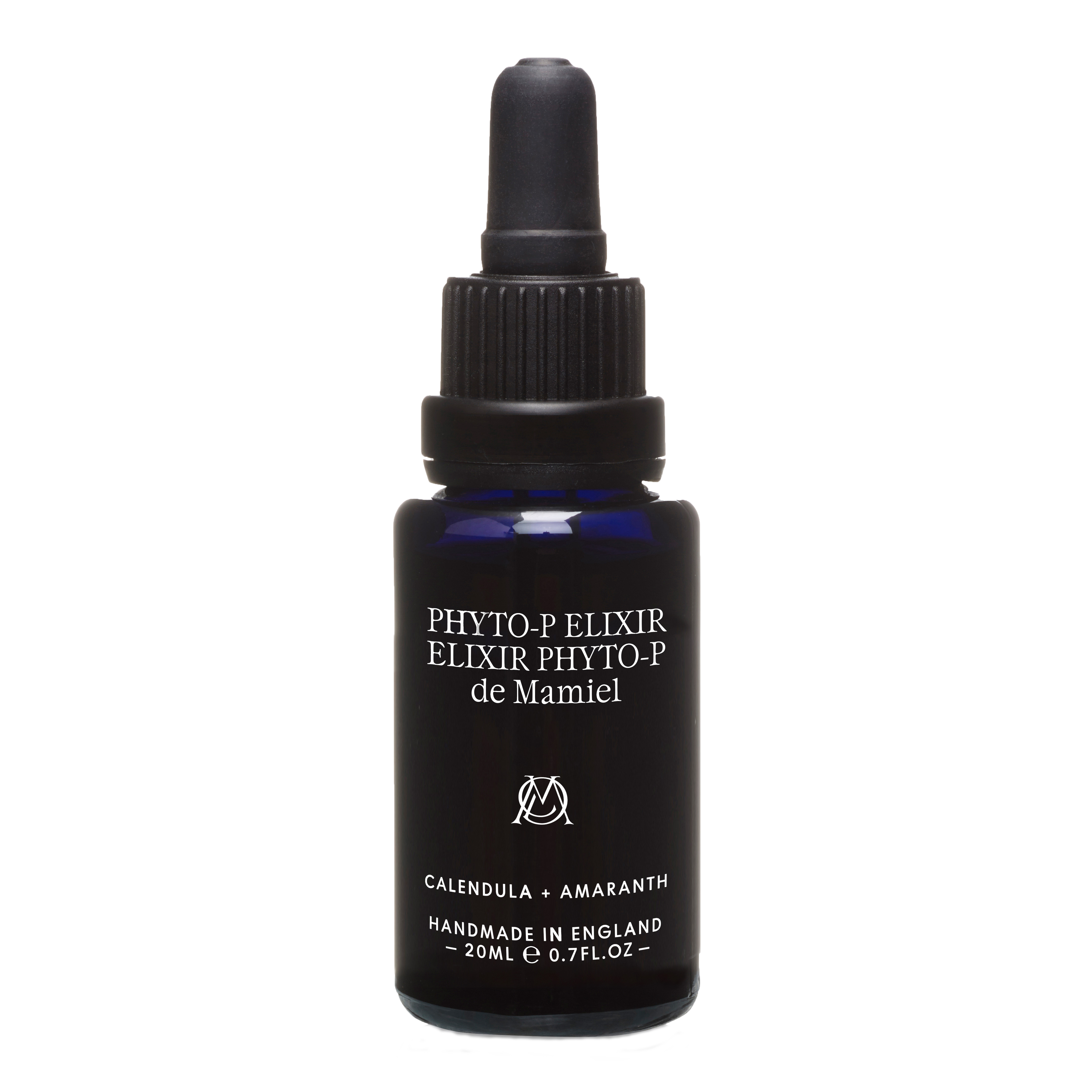 Dark dropper bottle of nutrient-rich botanical elixir for sensitive and hormone‑balanced skin.