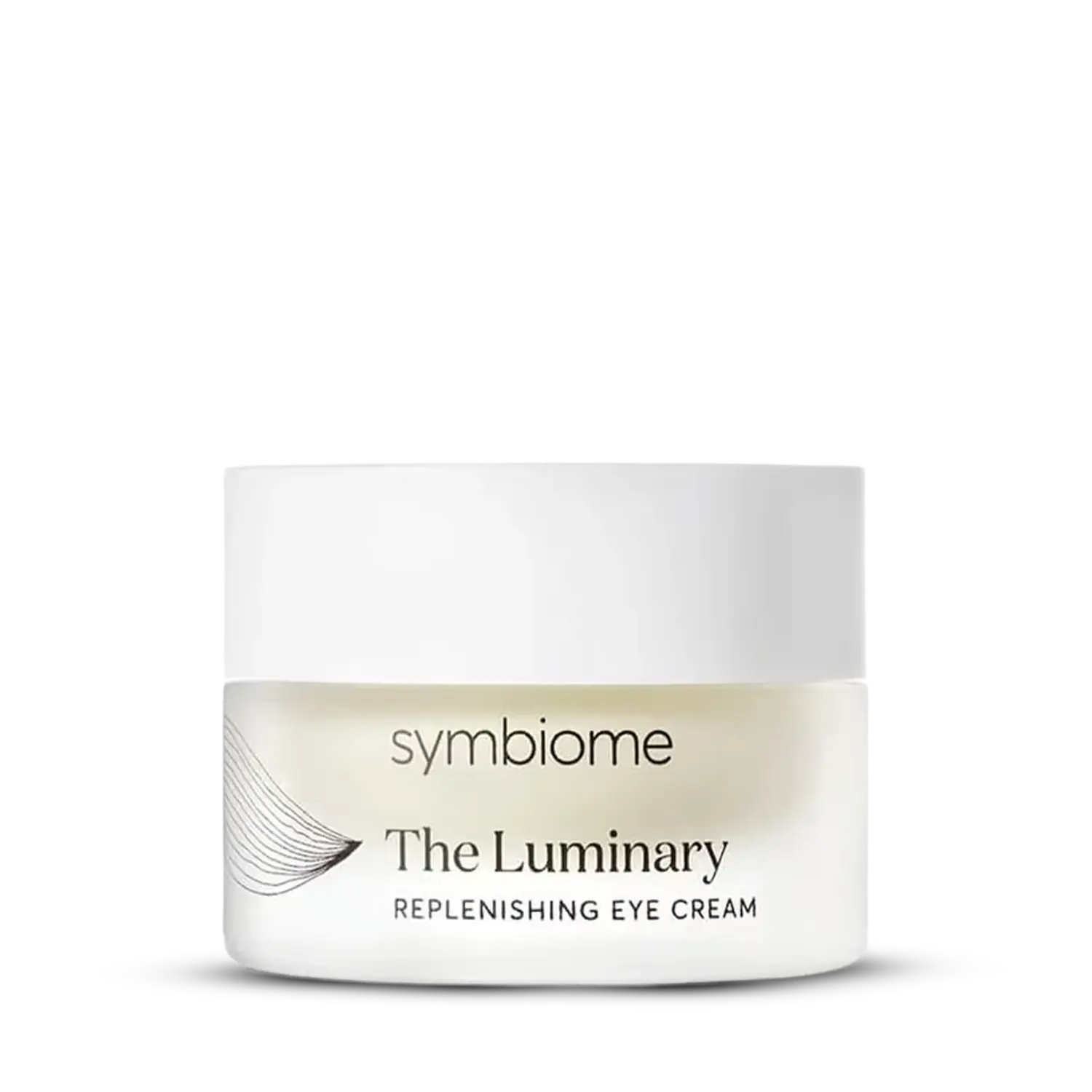 Jar of The Luminary Eye Cream by Symbiome—clean, peptide-rich formula for overnight eye hydration and renewal.