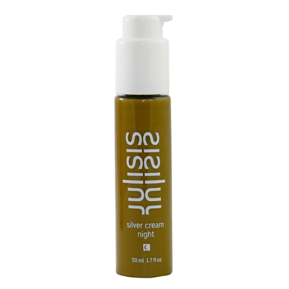 Bottle of Silver Cream Night—hydrating clean night cream with ceramides and botanical oils for overnight skin renewal.